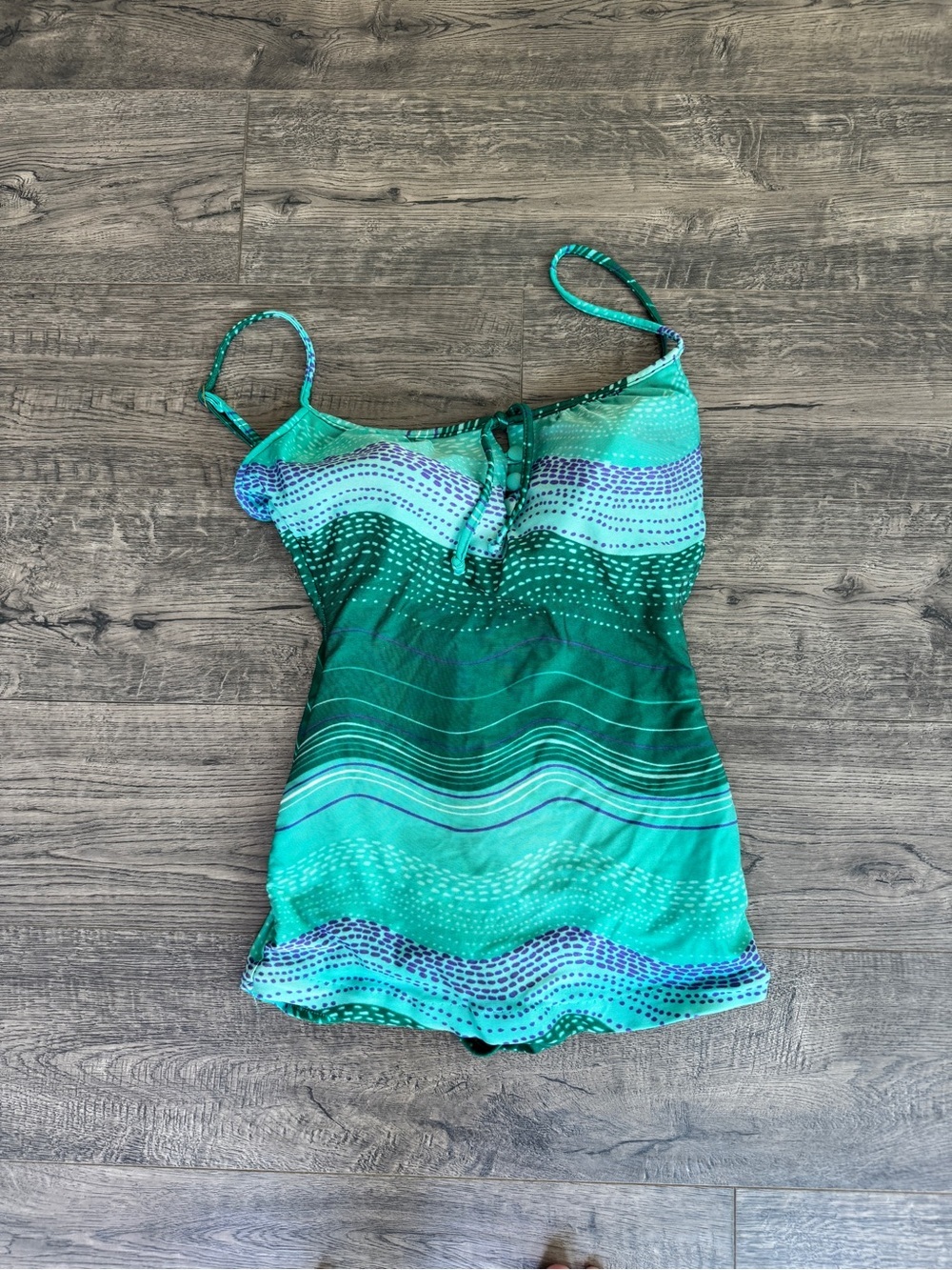 Vintage Sandcastle Green Wave Print One-Piece Swimsuit